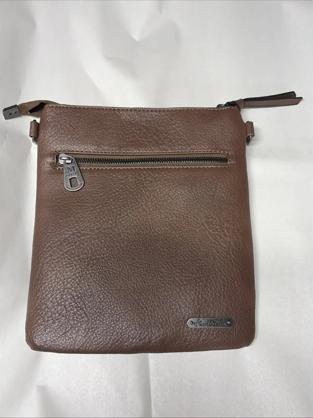 Montana West - Brown Leather Crossbody Bag - **Missing Strap** Zipper Closure